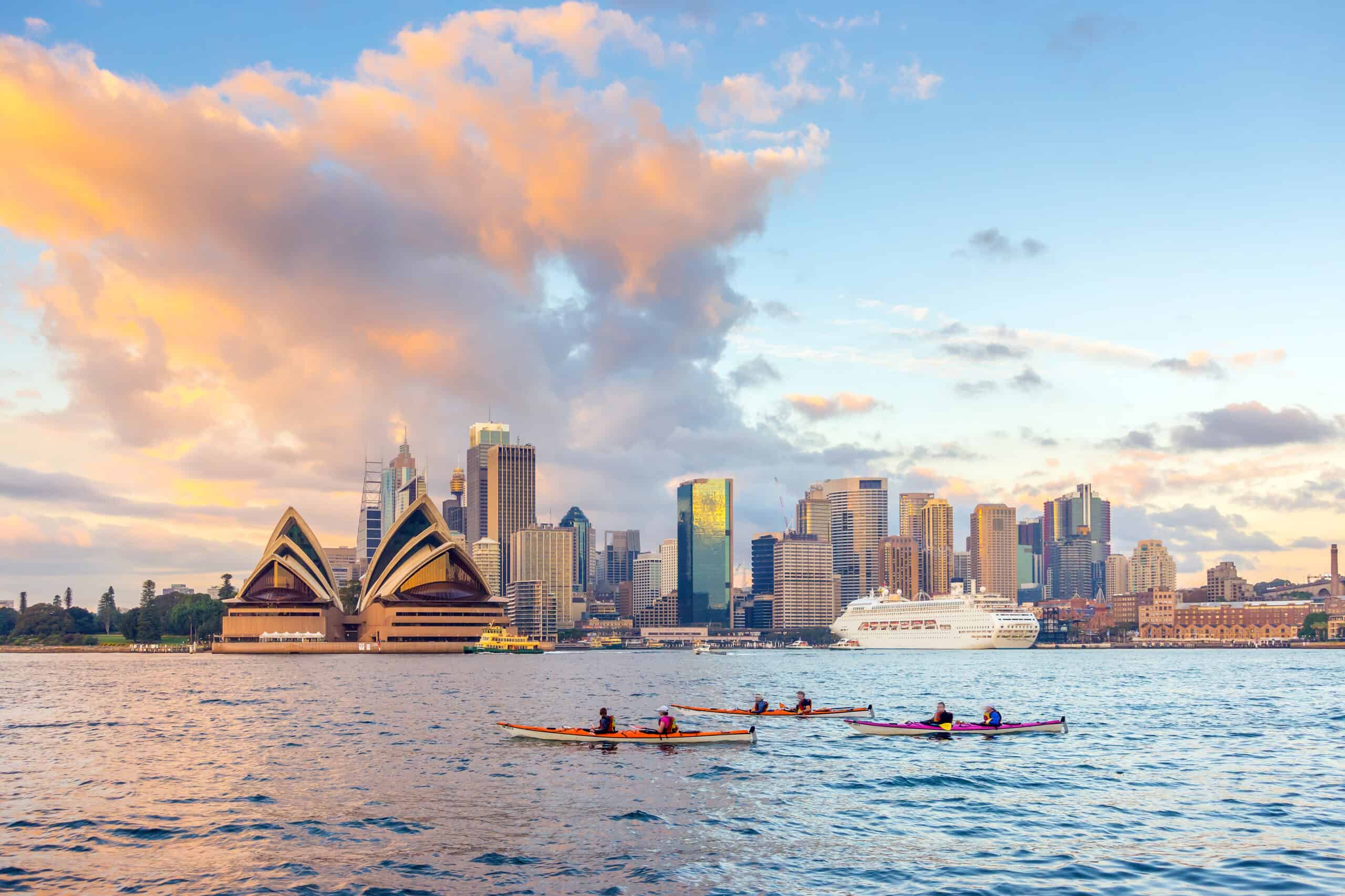 Sydney skyline with kayaks
