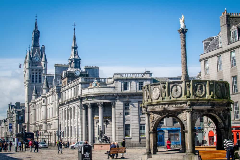 Castlegate square and Aberdeen’s Mercat Cross in Aberdeen