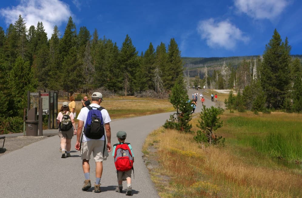 Family hiking in Yellowstone National Park - Yellowstone Hiking Trails