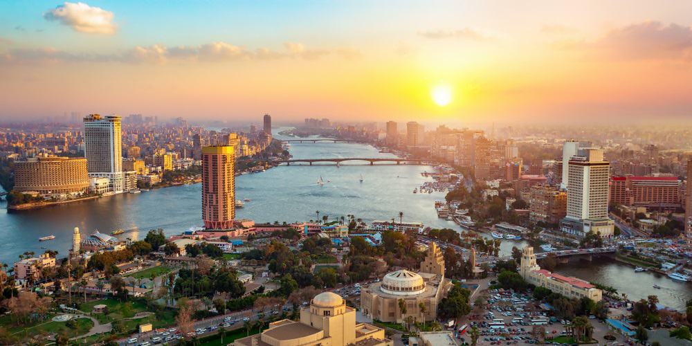 Panorama of Cairo cityscape taken during the sunset