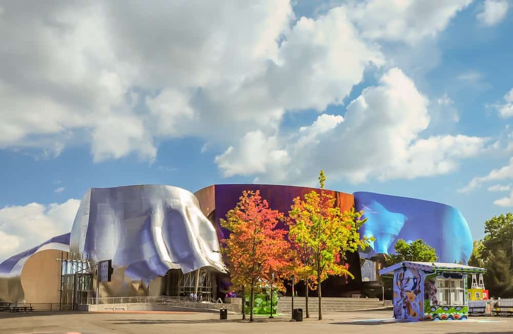 The Museum of Pop Culture with colorful tree standing