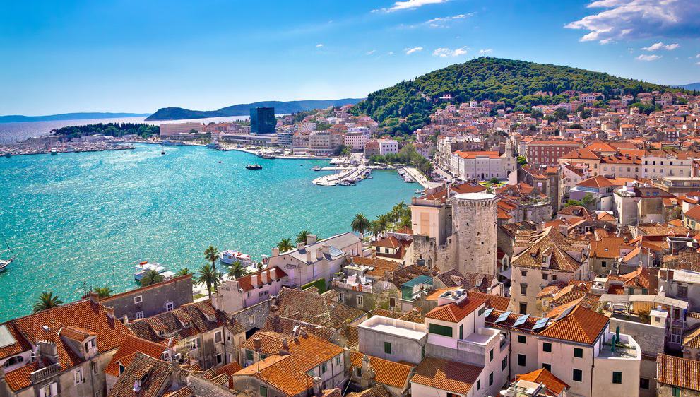 split waterfront and marjan hill aerial view